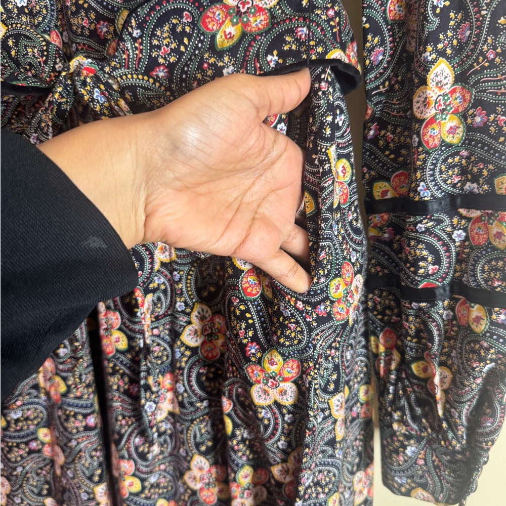 Vintage Rare Gunne Sax Floral Paisley Print Long Sleeve Dress Black and Red - Picture 8 of 13